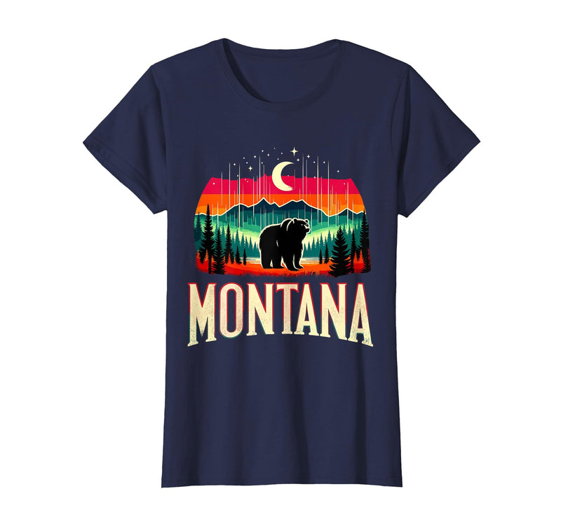 Grizzly Bear Mountain Forrest Nature Montana Grizzly Bear Mountain T-Shirt - Navy Blue