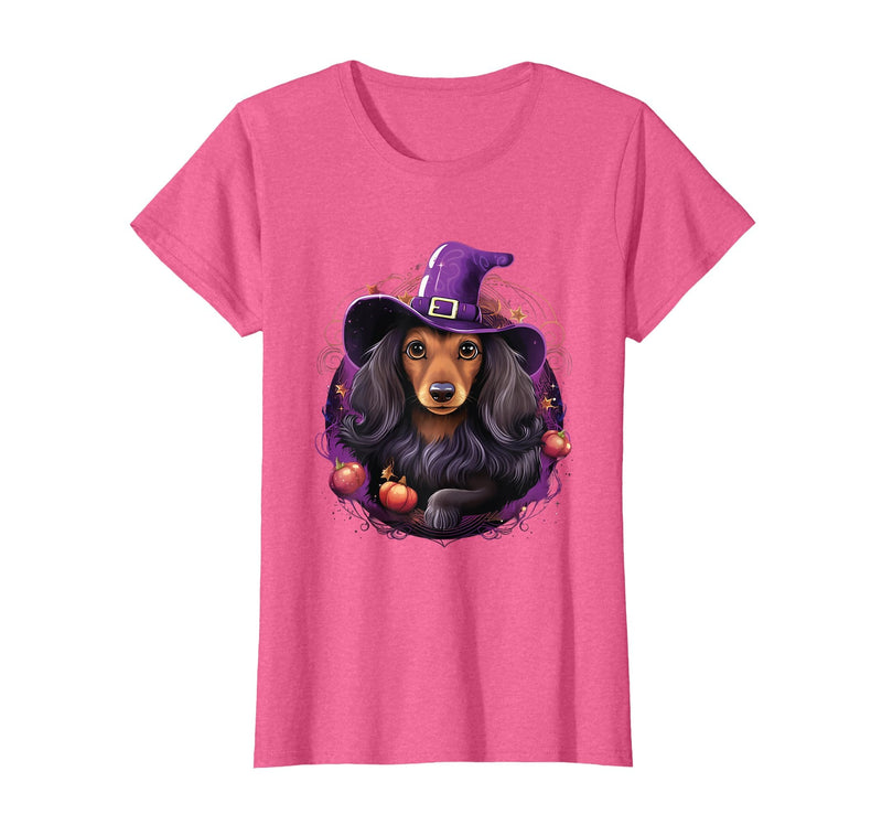 Dachshund Lovers Halloween Costume Cute Witch Funny Dachshund Halloween Costume Dog Lover T-Shirt - Pink Heather