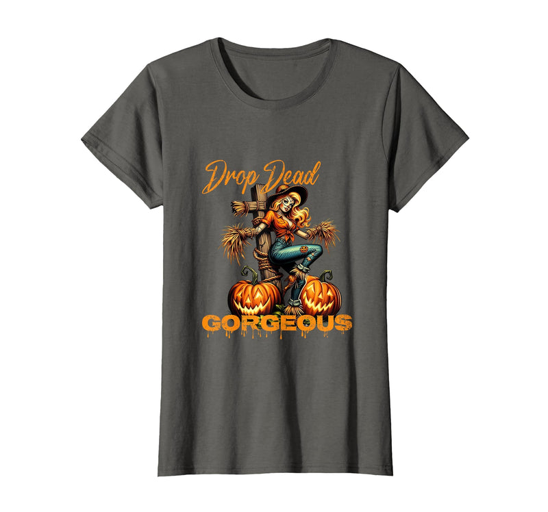 Evil Hot Wife Girlfriend Fiance Halloween Gift Tee Drop Dead Gorgeous Retro Vintage Pin-Up Scarecrow Halloween T-Shirt -