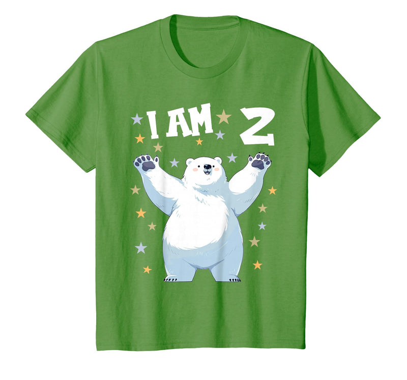 2 years old 2nd birthday Polar Bear Kids 2 Years Old 2 Birthday Polar Bears Boy Girl Polar Bear T-Shirt - Grass Green