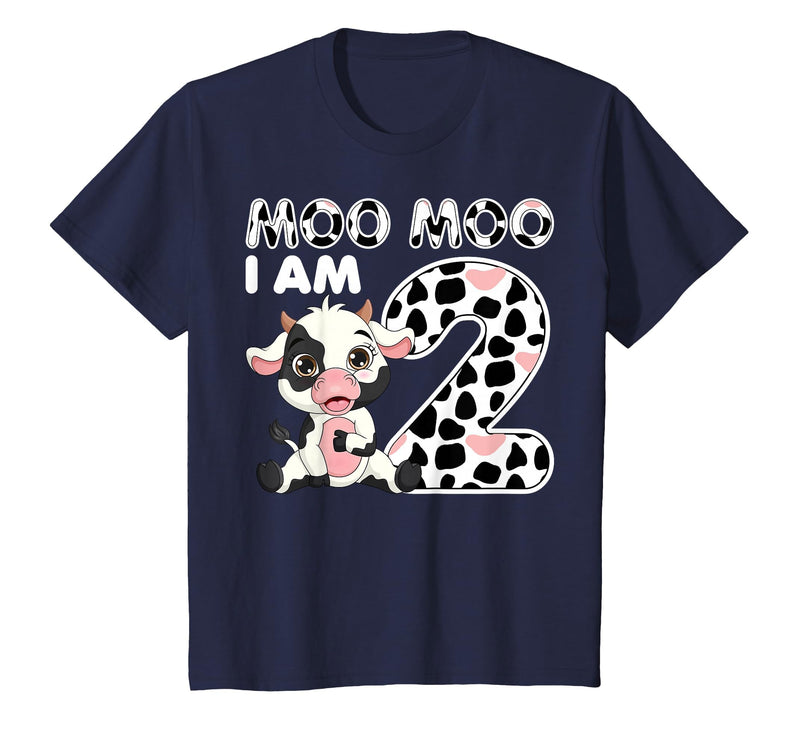 Cow 2nd Birthday Gifts Co. Cow Moo Moo I'm Two - 2 Years Old Cow Lover 2nd Birthday T-Shirt - Navy Blue