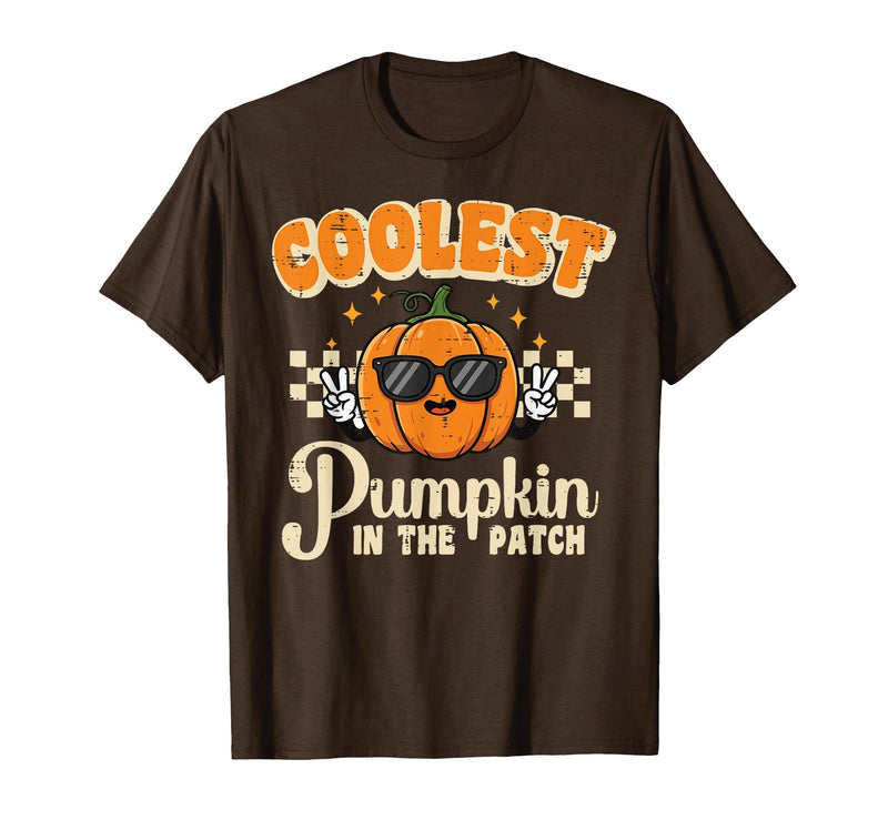 Halloween Shirts For Women Men Kids Boys Girls Halloween Coolest Pumpkin in Patch Costume Boys Kids Youth T-Shirt - Brown