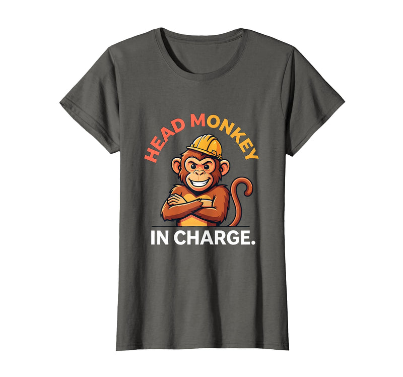 Mademark Head Monkey In Charge Circus Boss Design T-Shirt - Women - Asphalt Grey