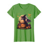 Halloween Dragons Fantasy Spooky Witchy Cute Halloween Dragon Witch Hat Pumpkin Moon Fantasy T-Shirt - Grass Green