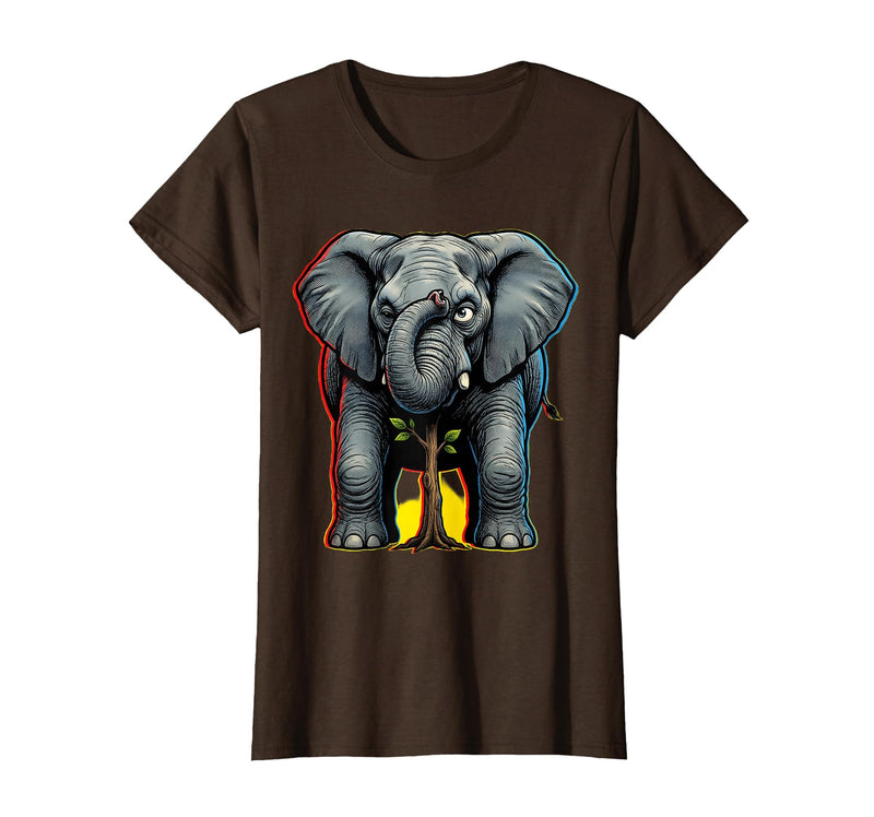 Mademark Funny Elephant Hiding Behind Tiny Tree T-Shirt - Women - Brown