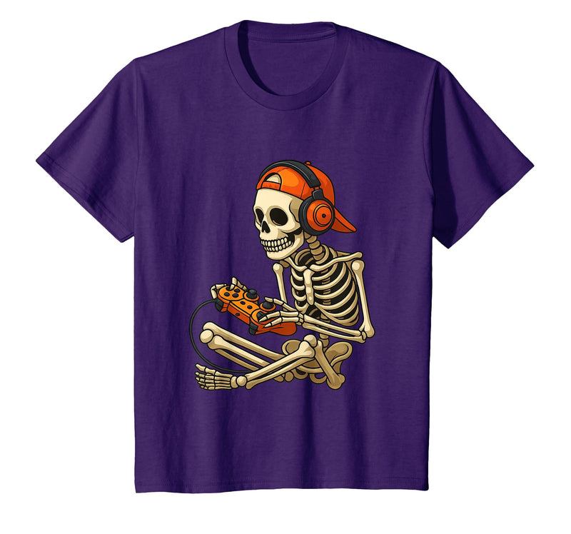 VibeKilla Video Game Halloween Skeleton Gamer Costume T-Shirt - Purple