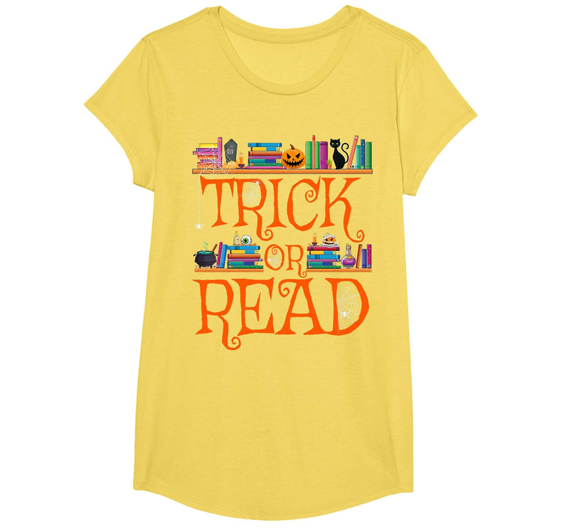 Trick or Read Funny Halloween Teacher Book Library Reading T-Shirt - Lemon Yellow