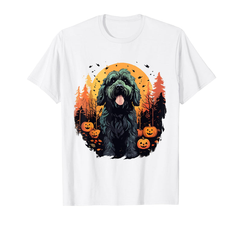 Doodledogco. Halloween Goldendoodle Halloween Cute and Spooky Doodle Dog T-Shirt - White