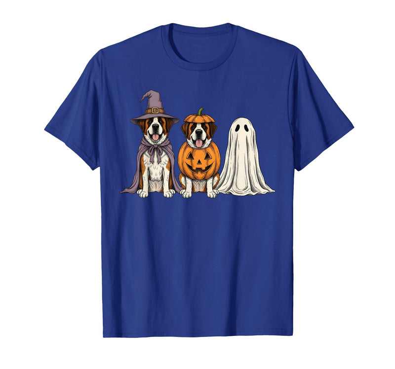 Funny Retro St. Bernard mom Halloween Witch Spooky Ghost Saint Bernard Pumpkin Halloween Dog Lover T-Shirt - Royal Blue