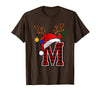 Christmas Buffalo Plaid Alphabet Tees Letter M Name Initial Buffalo Plaid Alphabet Monogram T-Shirt - Brown