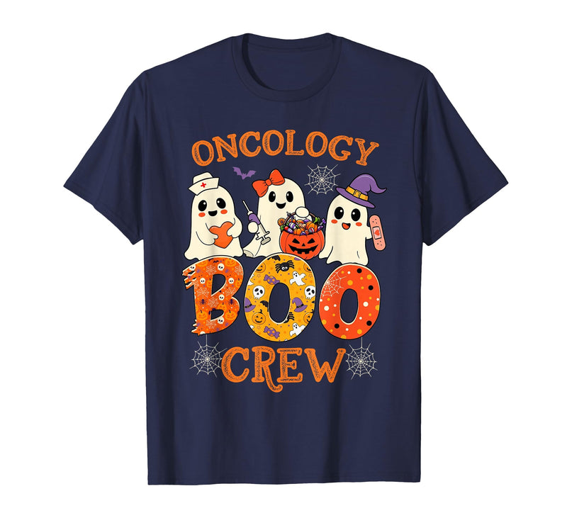 Oncology Boo Crew Funny Ghost Halloween Spooky Costume Nurse T-Shirt - Navy Blue