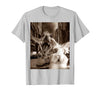 Funny Bunny Rabbit Selfie with T-Rex Tyrannosaurus Dinosaur T-Shirt in Silver Grey