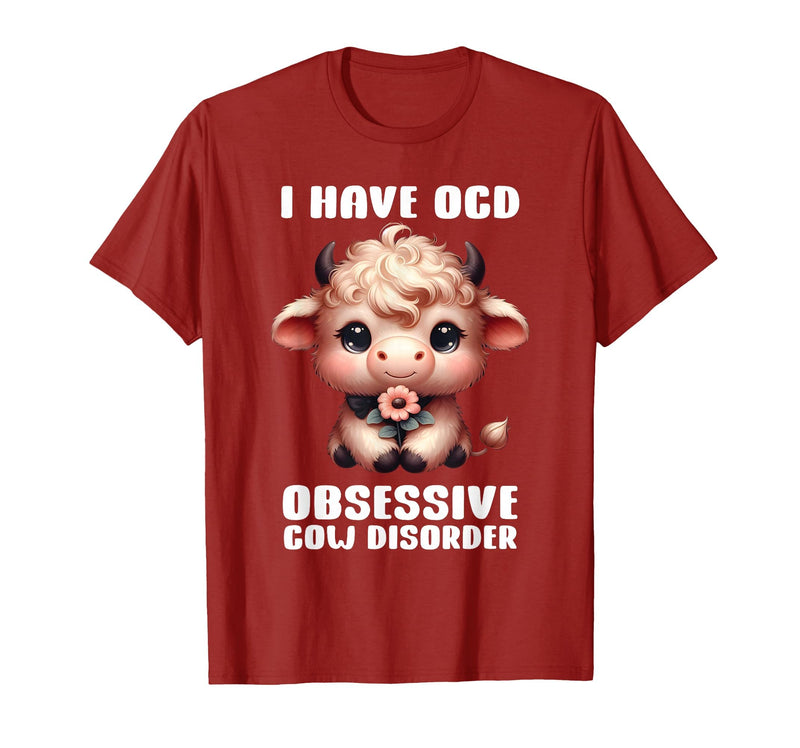 Funny Cow Apparel I Have OCD Obsessive Cow Disorder Cow Lover Farmer T-Shirt - Cranberry Red