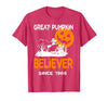 BlackThreadCa Great Pumpkin Believer Halloween Fun Graphic T-Shirt - Red Heather