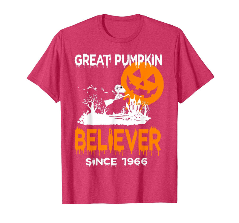 BlackThreadCa Great Pumpkin Believer Halloween Fun Graphic T-Shirt - Red Heather