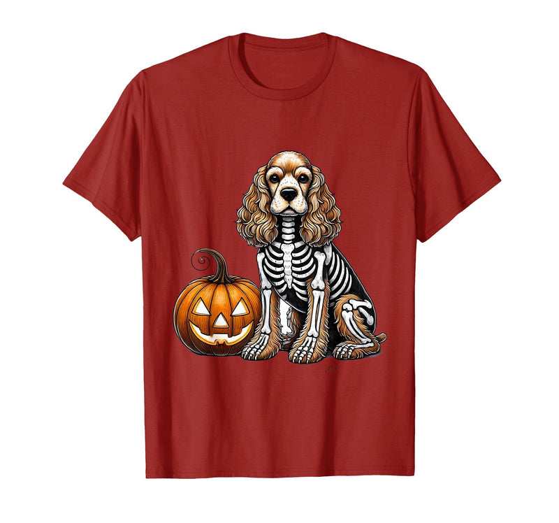 Spooky Cocker Spaniel Skeleton Costumes Halloween Cocker Spaniel Skeleton Jack O Lantern Funny Dog Halloween T-Shirt -