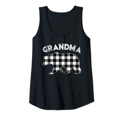 Spmu Womens Black and White Buffalo Plaid Grandma Bear Tank Top