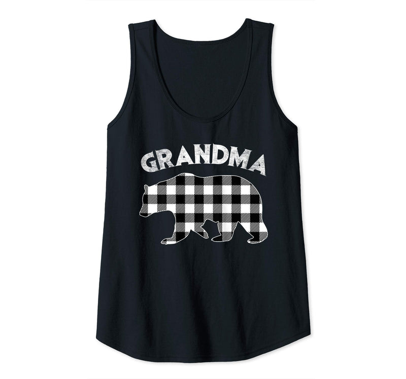 Bear Lover Matching Buffalo Plaid Clothing by SPMU Womens Black And White Buffalo Plaid Grandma Bear Christmas Pajama Tank