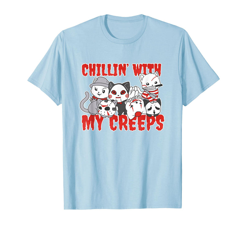 Chillin With My Creeps Apparel Chillin with My Creeps Cat Horror Killer Halloween Costume T-Shirt - Baby Blue