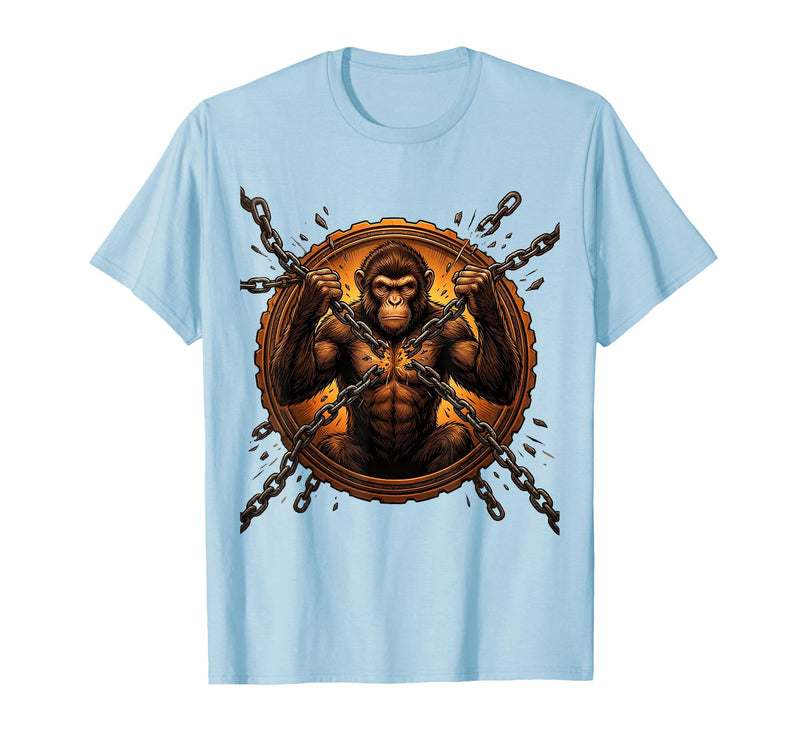 Mademark Monkey Breaking Chain Sobriety Freedom Graphic T-Shirt - Men - Baby Blue