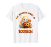 Boo Watercolor Pumpkin Cup Light Witch Hat Bottle Bourbon My Favorite Spirit is Bourbon Happy Halloween Boo T-Shirt - White
