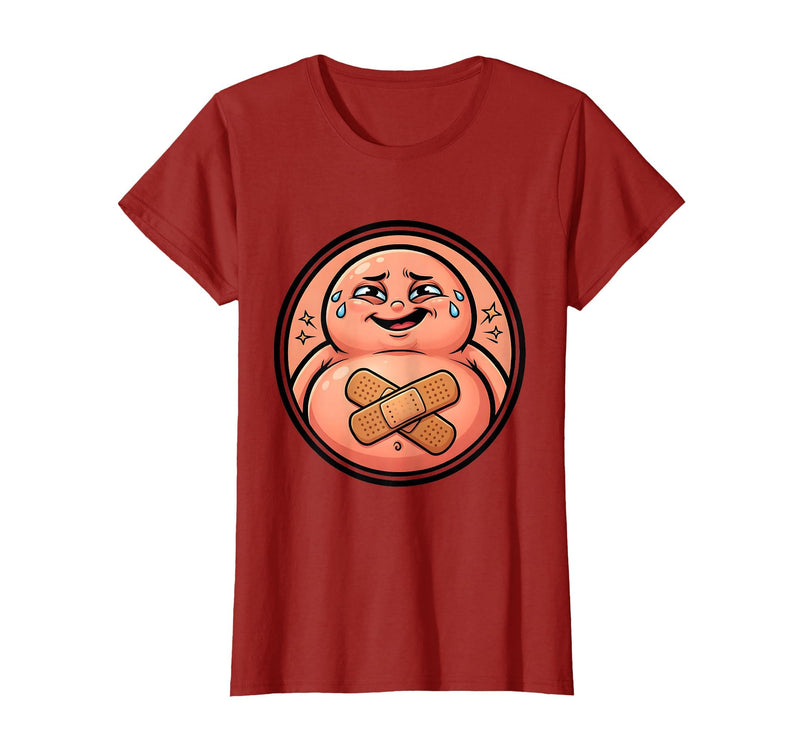 Mademark Tummy Ache Survivor Cute Stomach Bandage Graphic T-Shirt - Cranberry Red