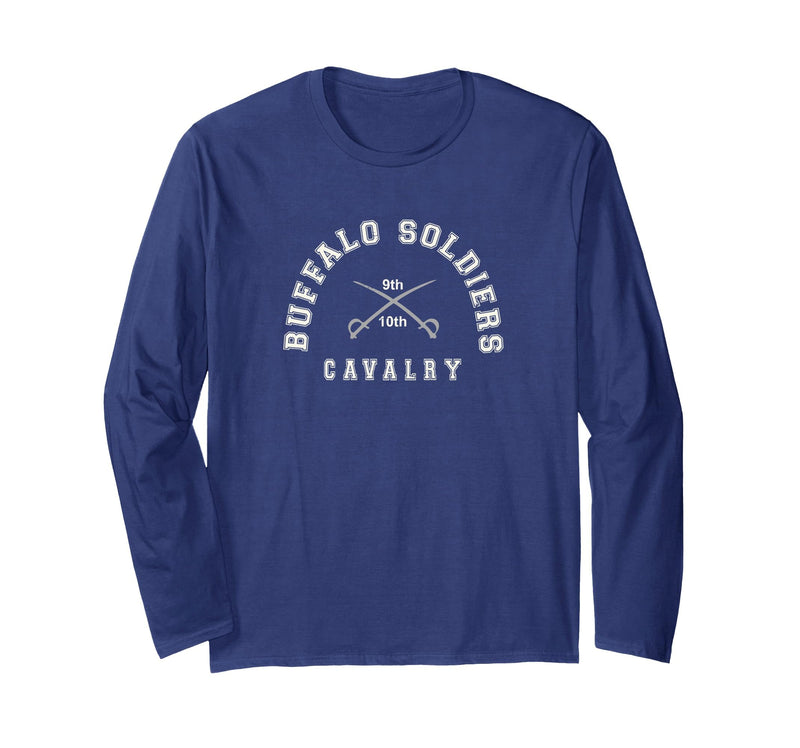 Gene Brown Designs Buffalo Soldiers Collegiate White Combo Long Sleeve T-Shirt - Navy Blue