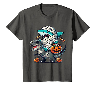 Funny Shark Dinosaur Halloween Kids Boys Tees Shark Riding Dinosaur T-rex Funny Halloween Pumpkin Boys Kid T-Shirt