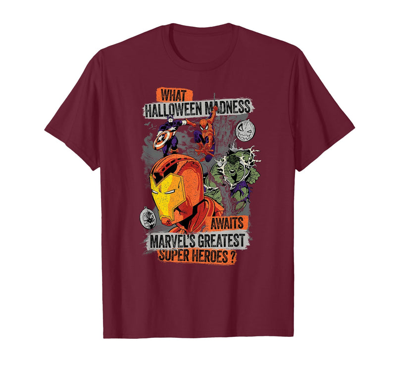 Marvel Halloween Madness Awaits the Greatest Super Heroes T-Shirt - Burgundy