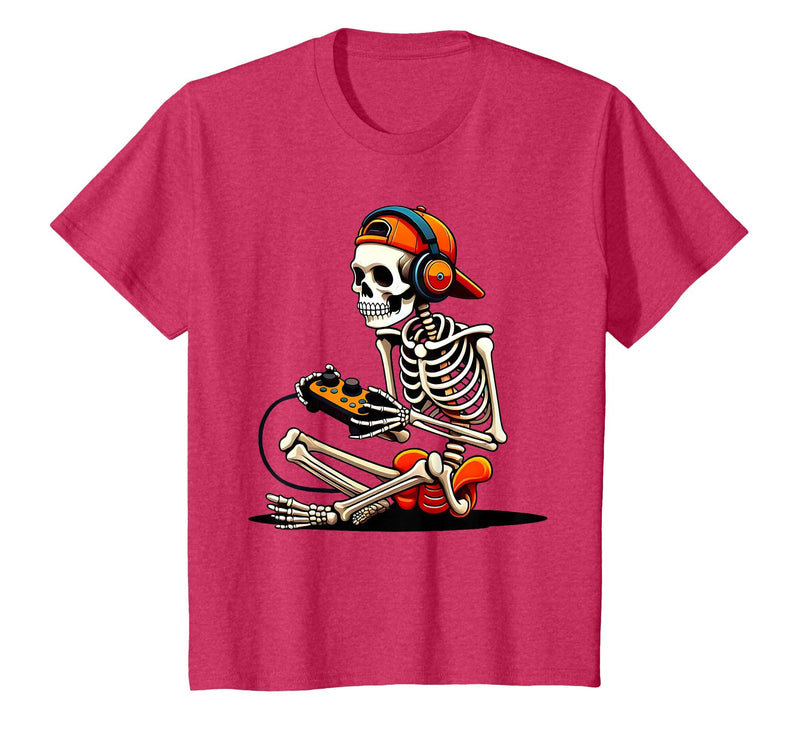 halloween skeleton shirts for teen boys men kids Halloween Skeleton Gamer Video Gaming Funny Gaming Skeleton T-Shirt - Red