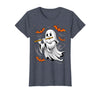Ghost Halloween Lover Gift Co. Boo Ghost Playing Flute Halloween Musical Instrument T-Shirt - Heather Blue