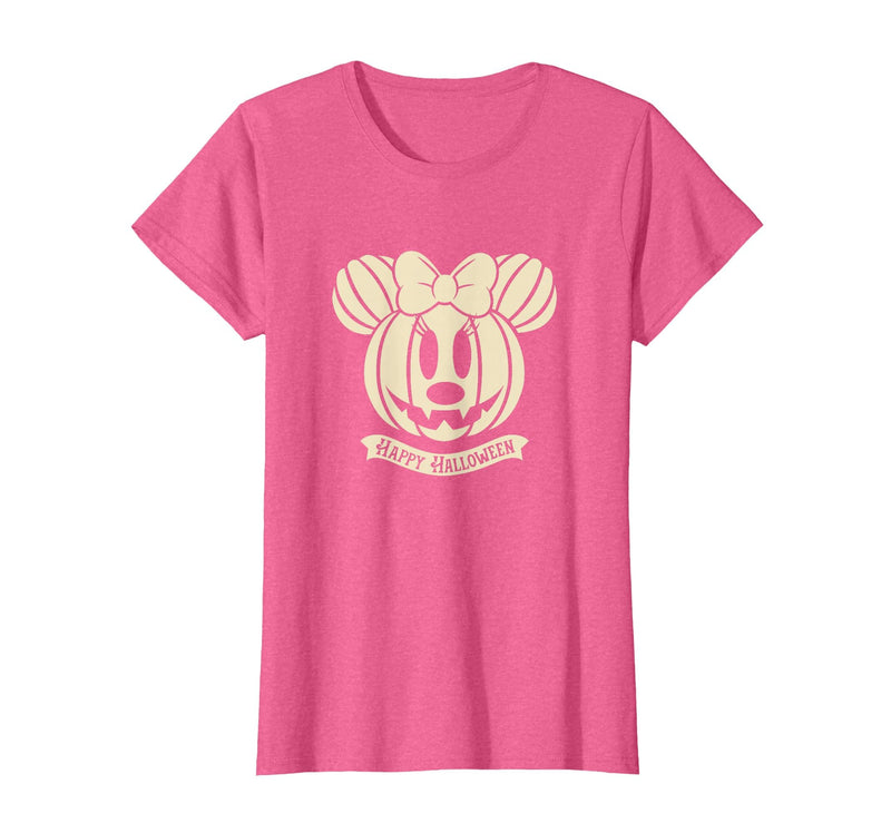 Disney Minnie Mouse Pumpkin Happy Halloween T-Shirt - Pink Heather