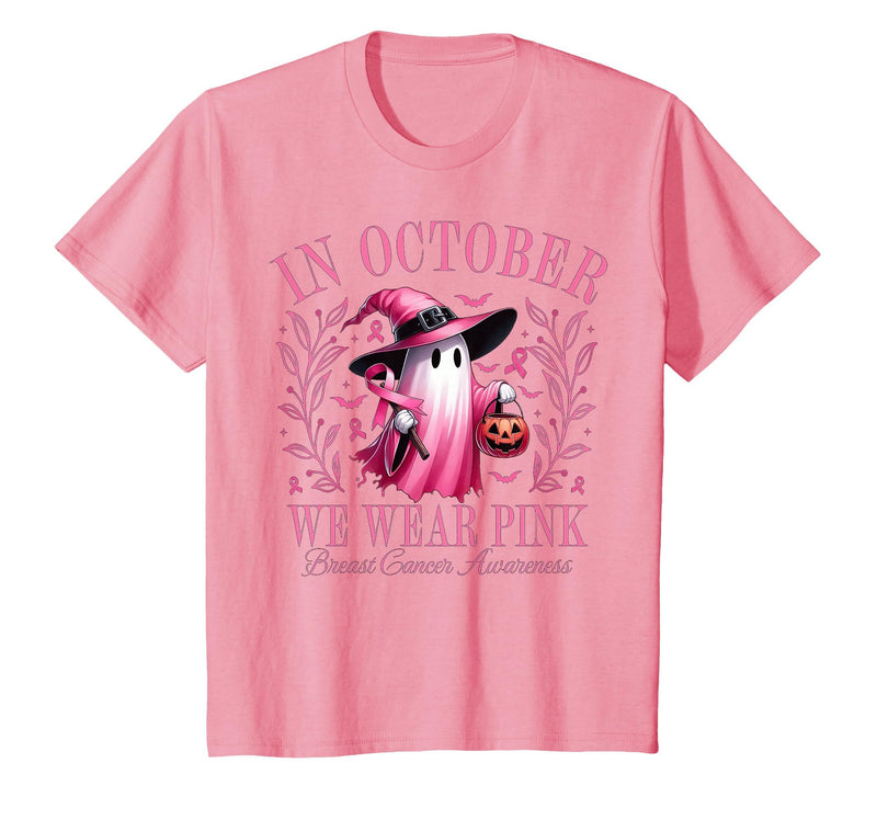 Ghost October Wear Pink Breast Cancer t -shir t Halloween Pink Ghost in October We Wear Pink Breast Cancer T-Shirt - Pink