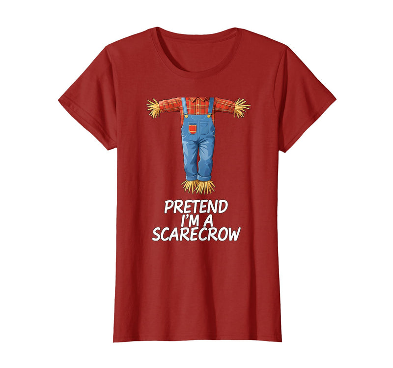 Humor Scarecrow Halloween Tees Pretend I'm A Scarecrow Halloween Costume T-Shirt - Cranberry Red
