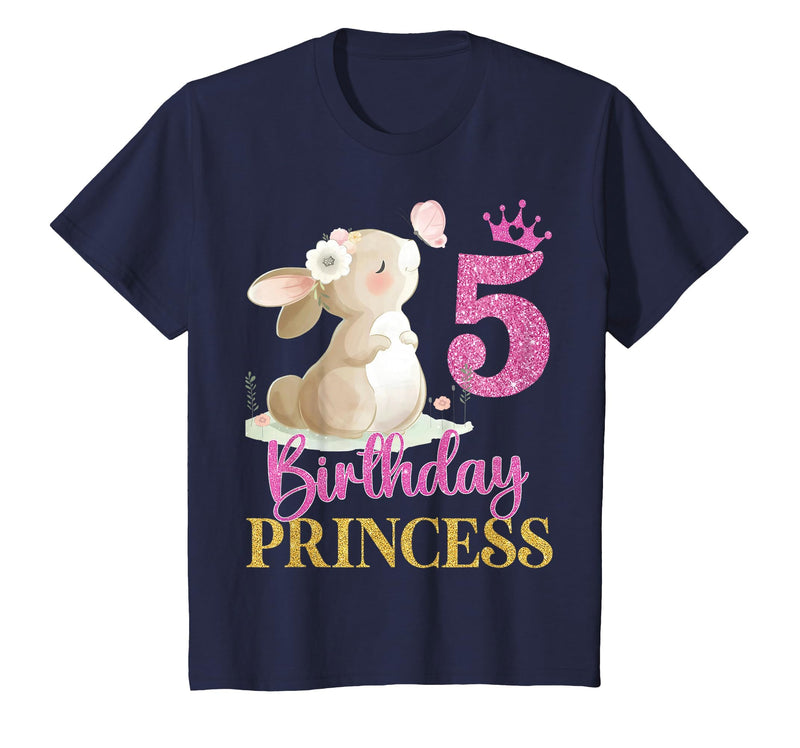 Kids 5th Birthday Rabbit Princess Girl Bunny 5 Years Old T-Shirt in Navy Blue