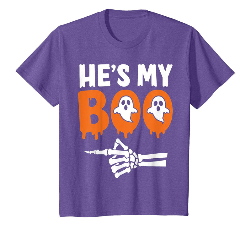He's My Boo Matching Halloween Pajama Couples Funny T-Shirt - Purple Heather