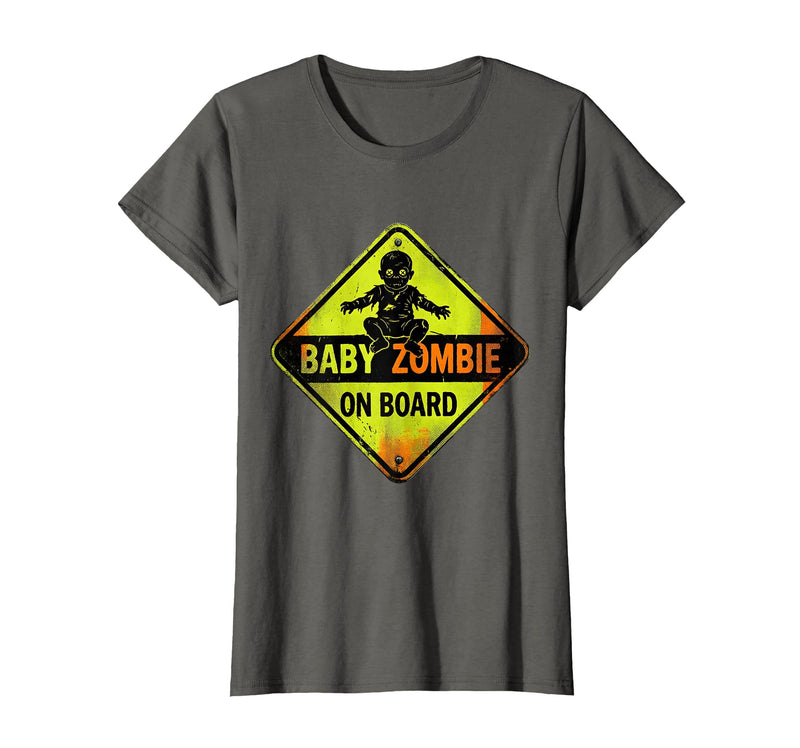 Mademark Baby Zombie On Board Pregnant Halloween Design T-Shirt - Asphalt Grey
