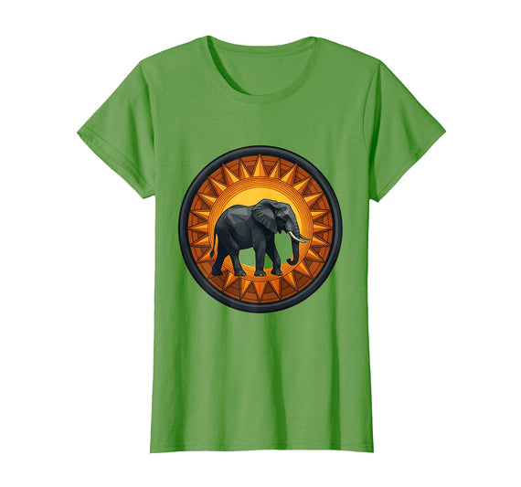 Mademark Elephant Silhouette Giant Sunset Graphic T-Shirt - Women - Grass Green
