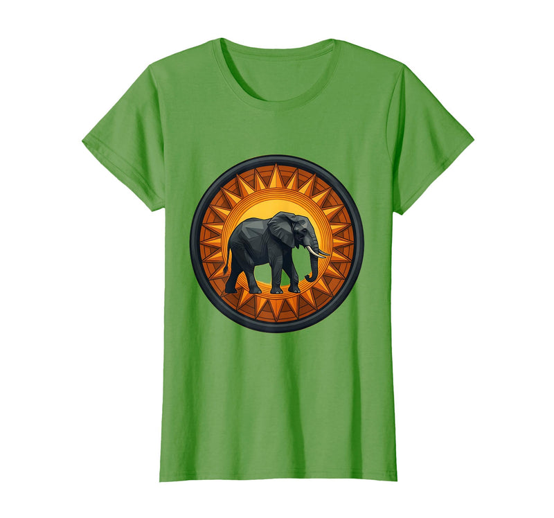 Mademark Elephant Silhouette Giant Sunset Graphic T-Shirt - Women - Grass Green