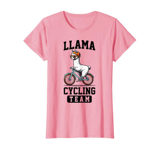 Bicycle Riding Animals Co. Llama Cycling Team Riding Bicycle T-Shirt - Pink