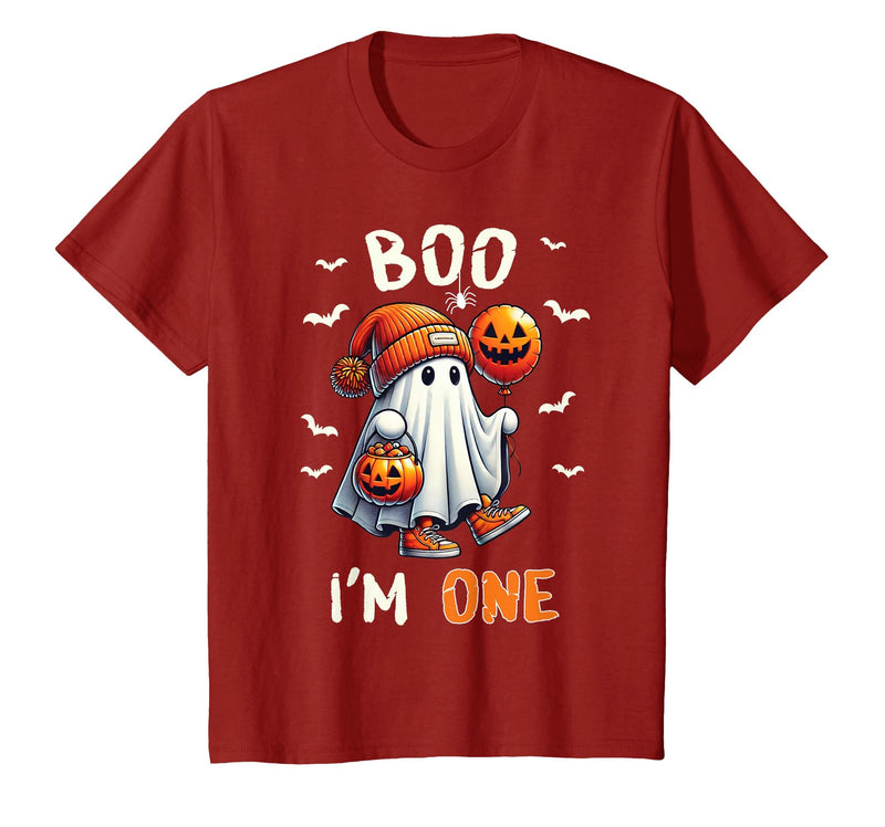 Halloween Boo I'm First 1st Birthday Boy Boo I'm One Ghost 1st Birthday Halloween Boy Kids Groovy T-Shirt - Cranberry Red