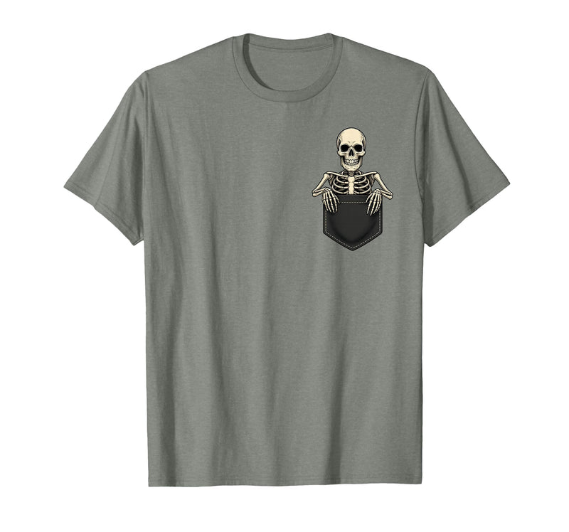 Funny Pocket Skeleton Halloween T Shirt For Men Funny Skeleton in The Pocket Halloween Kids Teens Adults T-Shirt - Olive