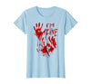 InGENIUS Halloween Shirts & Gifts I'm Fine Bloody Hand Blood Stained Splatter Funny Halloween T-Shirt - Baby Blue