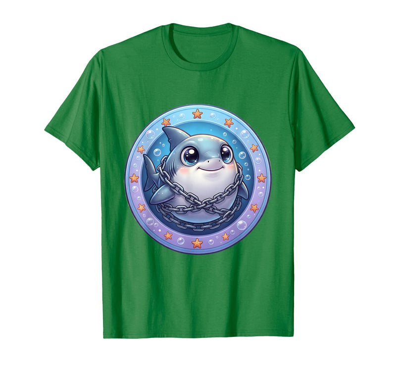 Mademark Great White Shark Tangled in Anchor Chain Art T-Shirt - Kelly Green
