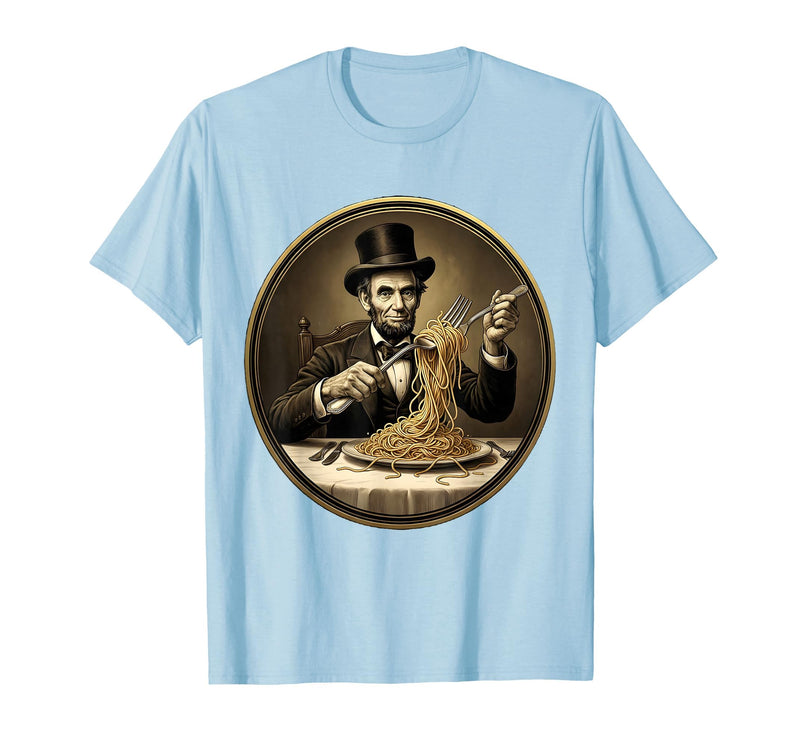 Mademark Funny Monkey Eating Spaghetti With Fork Illustration T-Shirt - Men - Baby Blue