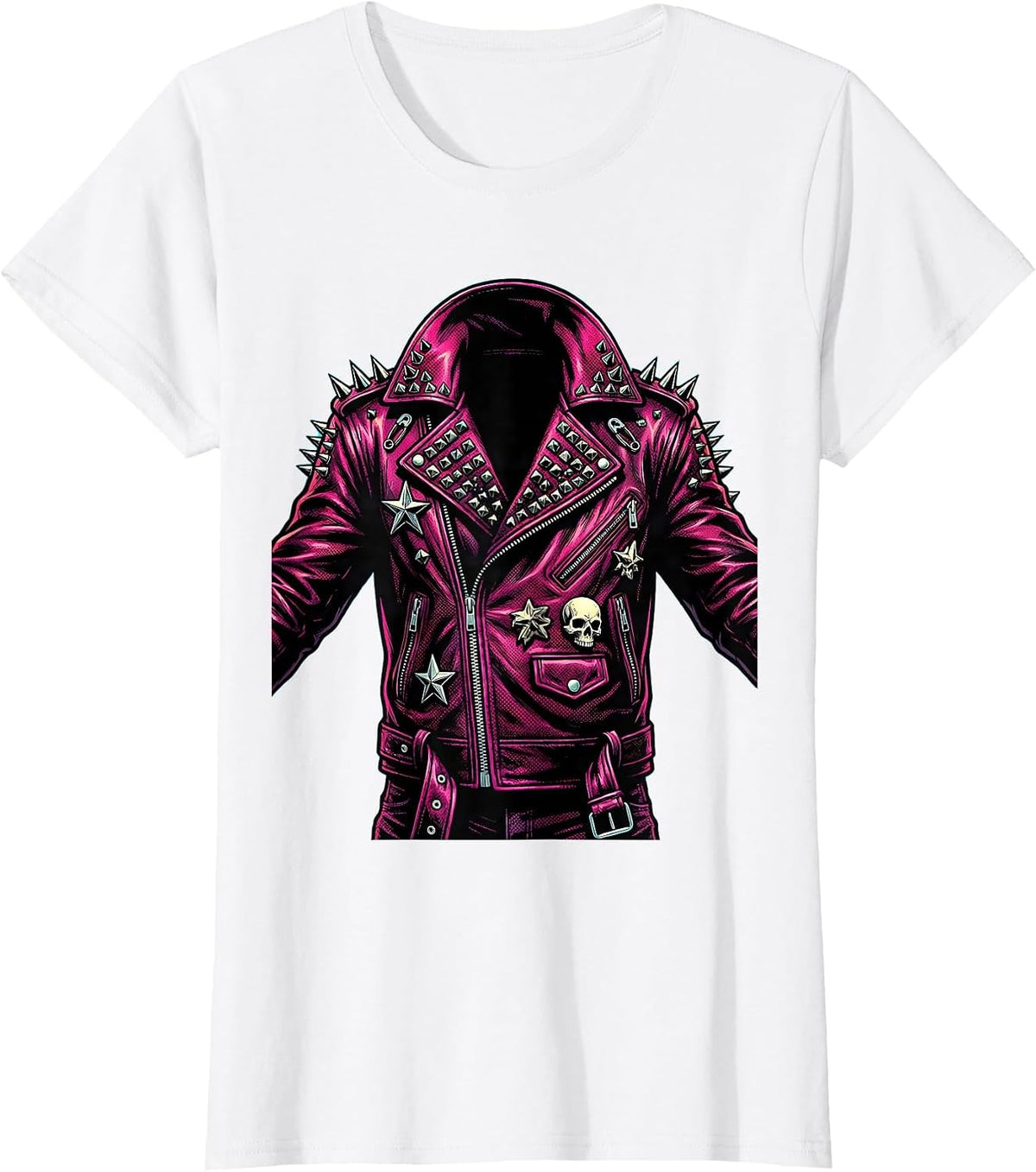 Scene Kid Studded Leather Jacket 2000s Graphic T-Shirt - White