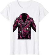 Scene Kid Studded Leather Jacket 2000s Graphic T-Shirt - White