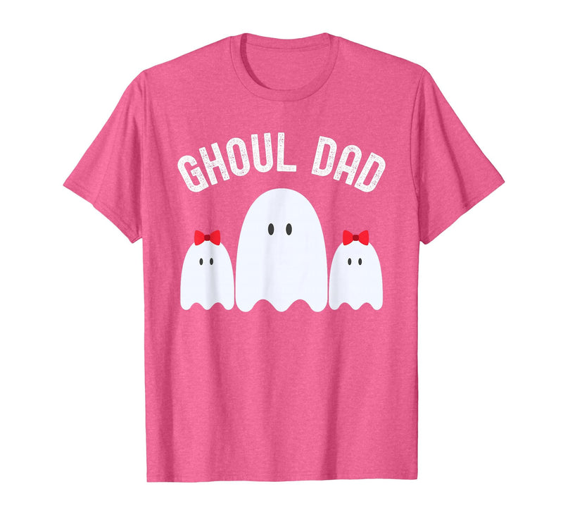 Ghoul Dad, Halloween Daddy Ghost Father of Two Ghost Girls T-Shirt - Pink Heather