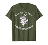 Sorry I'm Late, I Didn't Want to Come White Rabbit Watch T-Shirt in Olive Green