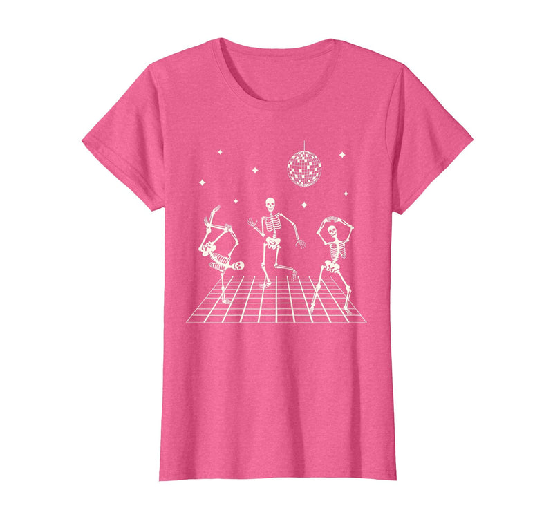 Sollomio Skeletons Dancing at The Club with a Disco Ball Halloween T-Shirt - Pink Heather